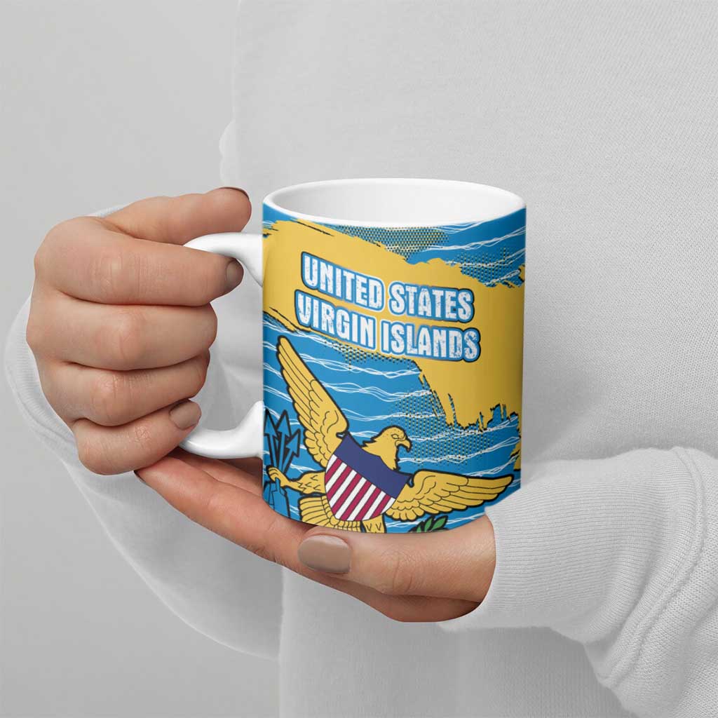 United States Virgin Islands Ceramic Mug with Blue Yellow Ocean Design and Eagle Map Pattern - Wonder Print Shop
