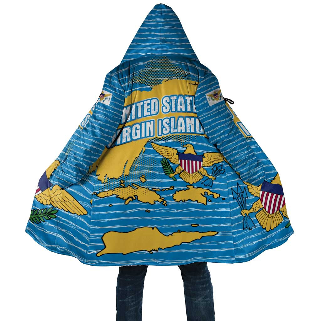 United States Virgin Islands Cloak with Blue Yellow Ocean Design and Eagle Map Pattern - Wonder Print Shop