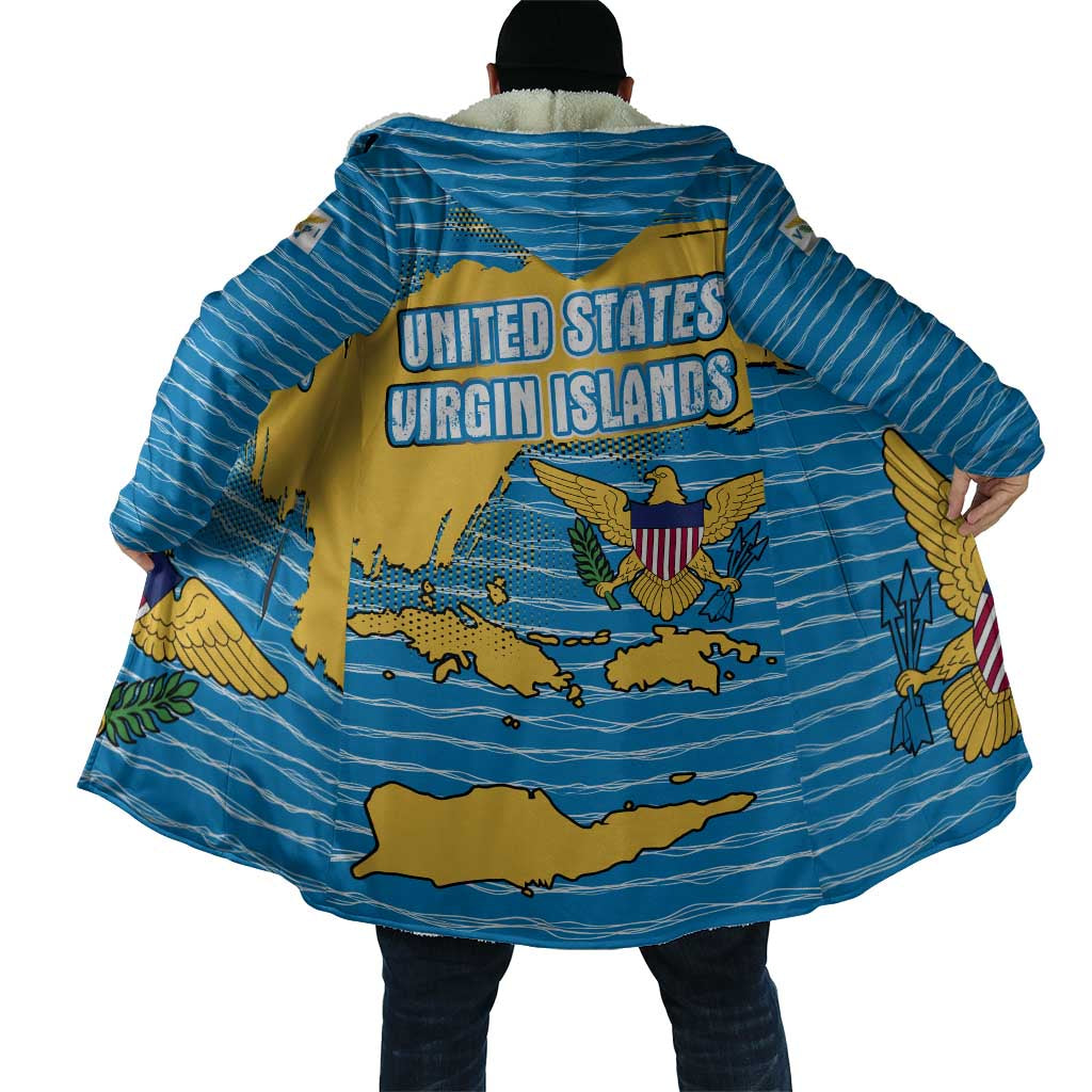 United States Virgin Islands Cloak with Blue Yellow Ocean Design and Eagle Map Pattern - Wonder Print Shop
