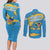 United States Virgin Islands Couples Matching Long Sleeve Bodycon Dress and Long Sleeve Button Shirt with Blue Yellow Ocean Design and Eagle Map Pattern - Wonder Print Shop