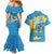 United States Virgin Islands Couples Matching Mermaid Dress and Hawaiian Shirt with Blue Yellow Ocean Design and Eagle Map Pattern - Wonder Print Shop