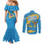 United States Virgin Islands Couples Matching Mermaid Dress and Long Sleeve Button Shirt with Blue Yellow Ocean Design and Eagle Map Pattern - Wonder Print Shop