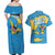 United States Virgin Islands Couples Matching Off Shoulder Maxi Dress and Hawaiian Shirt with Blue Yellow Ocean Design and Eagle Map Pattern - Wonder Print Shop