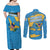 United States Virgin Islands Couples Matching Off Shoulder Maxi Dress and Long Sleeve Button Shirt with Blue Yellow Ocean Design and Eagle Map Pattern - Wonder Print Shop
