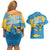 United States Virgin Islands Couples Matching Off Shoulder Short Dress and Hawaiian Shirt with Blue Yellow Ocean Design and Eagle Map Pattern - Wonder Print Shop