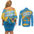 United States Virgin Islands Couples Matching Off Shoulder Short Dress and Long Sleeve Button Shirt with Blue Yellow Ocean Design and Eagle Map Pattern - Wonder Print Shop