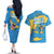 United States Virgin Islands Couples Matching Off The Shoulder Long Sleeve Dress and Hawaiian Shirt with Blue Yellow Ocean Design and Eagle Map Pattern - Wonder Print Shop