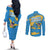 United States Virgin Islands Couples Matching Off The Shoulder Long Sleeve Dress and Long Sleeve Button Shirt with Blue Yellow Ocean Design and Eagle Map Pattern - Wonder Print Shop