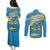 United States Virgin Islands Couples Matching Puletasi and Long Sleeve Button Shirt with Blue Yellow Ocean Design and Eagle Map Pattern - Wonder Print Shop