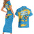 United States Virgin Islands Couples Matching Short Sleeve Bodycon Dress and Hawaiian Shirt with Blue Yellow Ocean Design and Eagle Map Pattern - Wonder Print Shop