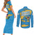 United States Virgin Islands Couples Matching Short Sleeve Bodycon Dress and Long Sleeve Button Shirt with Blue Yellow Ocean Design and Eagle Map Pattern - Wonder Print Shop