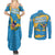 United States Virgin Islands Couples Matching Summer Maxi Dress and Long Sleeve Button Shirt with Blue Yellow Ocean Design and Eagle Map Pattern - Wonder Print Shop