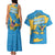 United States Virgin Islands Couples Matching Tank Maxi Dress and Hawaiian Shirt with Blue Yellow Ocean Design and Eagle Map Pattern - Wonder Print Shop