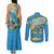United States Virgin Islands Couples Matching Tank Maxi Dress and Long Sleeve Button Shirt with Blue Yellow Ocean Design and Eagle Map Pattern - Wonder Print Shop