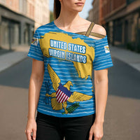 United States Virgin Islands Cross Shoulder Shirt with Blue Yellow Ocean Design and Eagle Map Pattern - Wonder Print Shop