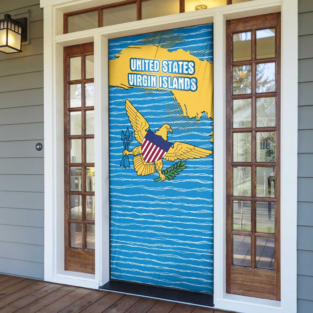 United States Virgin Islands Door Cover with Blue Yellow Ocean Design and Eagle Map Pattern - Wonder Print Shop