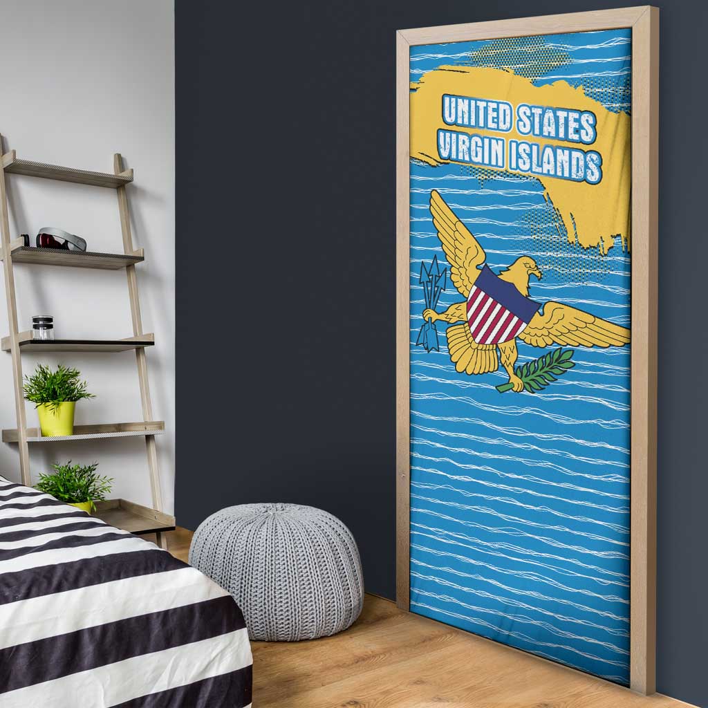 United States Virgin Islands Door Cover with Blue Yellow Ocean Design and Eagle Map Pattern - Wonder Print Shop