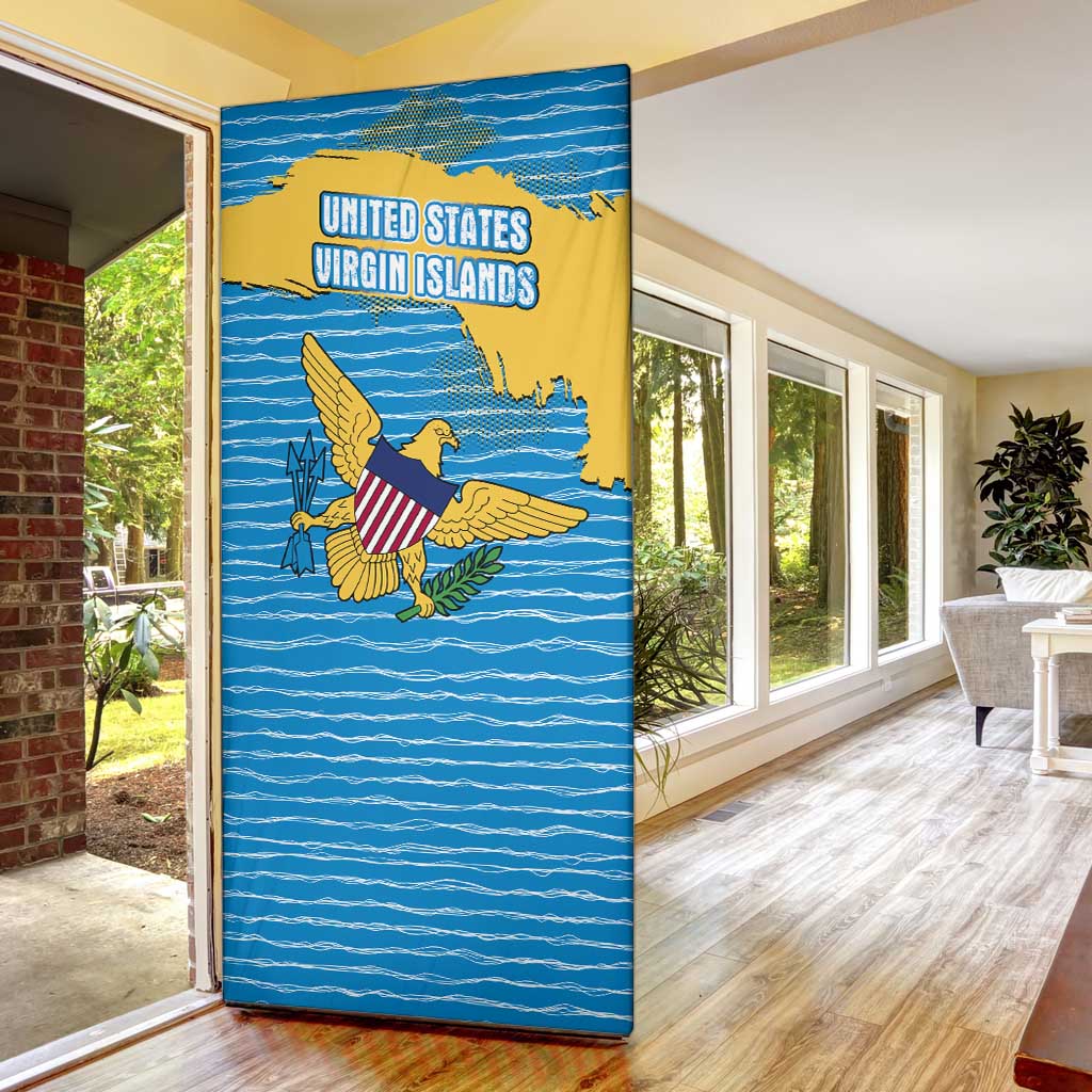 United States Virgin Islands Door Cover with Blue Yellow Ocean Design and Eagle Map Pattern - Wonder Print Shop
