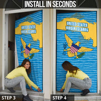 United States Virgin Islands Door Cover with Blue Yellow Ocean Design and Eagle Map Pattern - Wonder Print Shop