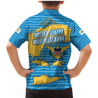 United States Virgin Islands Family Matching Mermaid Dress and Hawaiian Shirt with Blue Yellow Ocean Design and Eagle Map Pattern - Wonder Print Shop