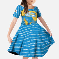 United States Virgin Islands Family Matching Mermaid Dress and Hawaiian Shirt with Blue Yellow Ocean Design and Eagle Map Pattern - Wonder Print Shop