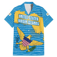 United States Virgin Islands Family Matching Mermaid Dress and Hawaiian Shirt with Blue Yellow Ocean Design and Eagle Map Pattern - Wonder Print Shop