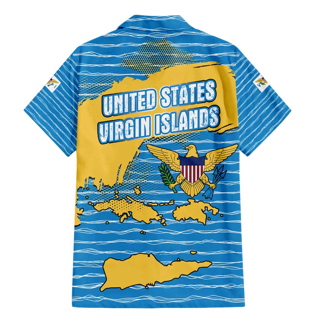United States Virgin Islands Family Matching Mermaid Dress and Hawaiian Shirt with Blue Yellow Ocean Design and Eagle Map Pattern - Wonder Print Shop