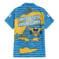 United States Virgin Islands Family Matching Mermaid Dress and Hawaiian Shirt with Blue Yellow Ocean Design and Eagle Map Pattern - Wonder Print Shop