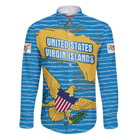 United States Virgin Islands Family Matching Mermaid Dress and Hawaiian Shirt with Blue Yellow Ocean Design and Eagle Map Pattern - Wonder Print Shop