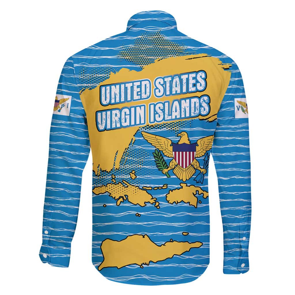 United States Virgin Islands Family Matching Mermaid Dress and Hawaiian Shirt with Blue Yellow Ocean Design and Eagle Map Pattern - Wonder Print Shop