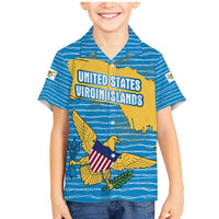 United States Virgin Islands Family Matching Mermaid Dress and Hawaiian Shirt with Blue Yellow Ocean Design and Eagle Map Pattern - Wonder Print Shop