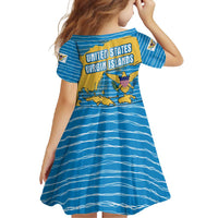 United States Virgin Islands Family Matching Off Shoulder Maxi Dress and Hawaiian Shirt with Blue Yellow Ocean Design and Eagle Map Pattern - Wonder Print Shop