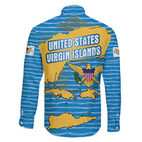 United States Virgin Islands Family Matching Off Shoulder Maxi Dress and Hawaiian Shirt with Blue Yellow Ocean Design and Eagle Map Pattern - Wonder Print Shop