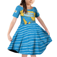 United States Virgin Islands Family Matching Off Shoulder Short Dress and Hawaiian Shirt with Blue Yellow Ocean Design and Eagle Map Pattern - Wonder Print Shop