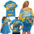 United States Virgin Islands Family Matching Off Shoulder Short Dress and Hawaiian Shirt with Blue Yellow Ocean Design and Eagle Map Pattern - Wonder Print Shop