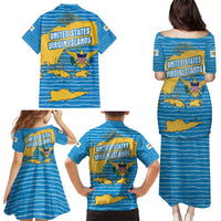 United States Virgin Islands Family Matching Puletasi and Hawaiian Shirt with Blue Yellow Ocean Design and Eagle Map Pattern - Wonder Print Shop