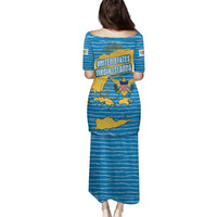 United States Virgin Islands Family Matching Puletasi and Hawaiian Shirt with Blue Yellow Ocean Design and Eagle Map Pattern - Wonder Print Shop