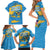 United States Virgin Islands Family Matching Short Sleeve Bodycon Dress and Hawaiian Shirt with Blue Yellow Ocean Design and Eagle Map Pattern - Wonder Print Shop