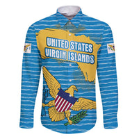 United States Virgin Islands Family Matching Short Sleeve Bodycon Dress and Hawaiian Shirt with Blue Yellow Ocean Design and Eagle Map Pattern - Wonder Print Shop