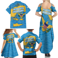 United States Virgin Islands Family Matching Summer Maxi Dress and Hawaiian Shirt with Blue Yellow Ocean Design and Eagle Map Pattern - Wonder Print Shop