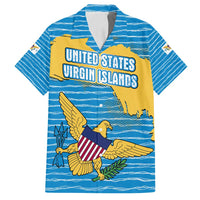 United States Virgin Islands Family Matching Summer Maxi Dress and Hawaiian Shirt with Blue Yellow Ocean Design and Eagle Map Pattern - Wonder Print Shop
