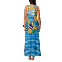 United States Virgin Islands Family Matching Tank Maxi Dress and Hawaiian Shirt with Blue Yellow Ocean Design and Eagle Map Pattern - Wonder Print Shop