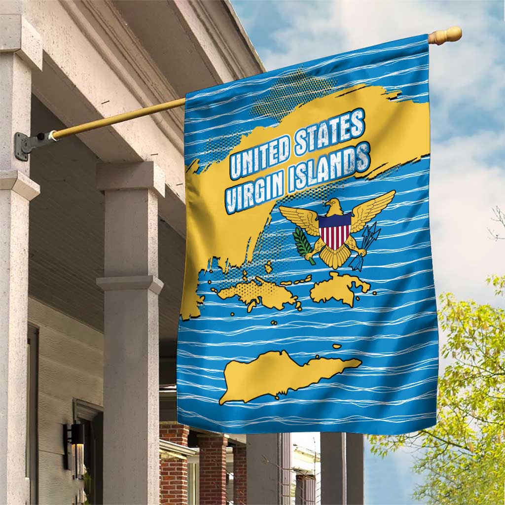 United States Virgin Islands Garden Flag with Blue Yellow Ocean Design and Eagle Map Pattern - Wonder Print Shop