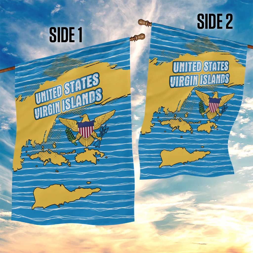 United States Virgin Islands Garden Flag with Blue Yellow Ocean Design and Eagle Map Pattern - Wonder Print Shop