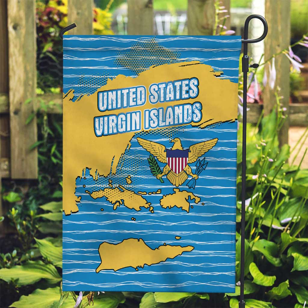 United States Virgin Islands Garden Flag with Blue Yellow Ocean Design and Eagle Map Pattern - Wonder Print Shop
