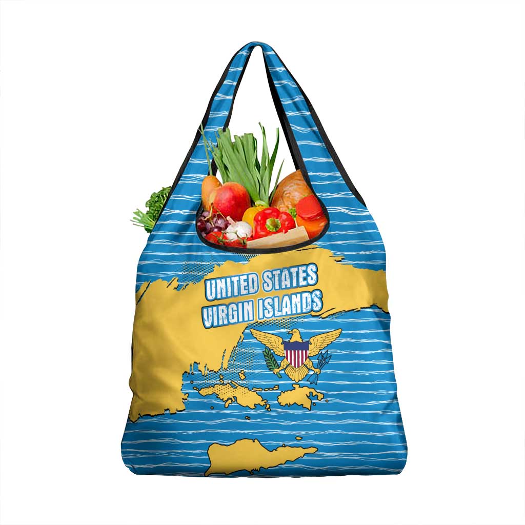 United States Virgin Islands Grocery Bag with Blue Yellow Ocean Design and Eagle Map Pattern - Wonder Print Shop
