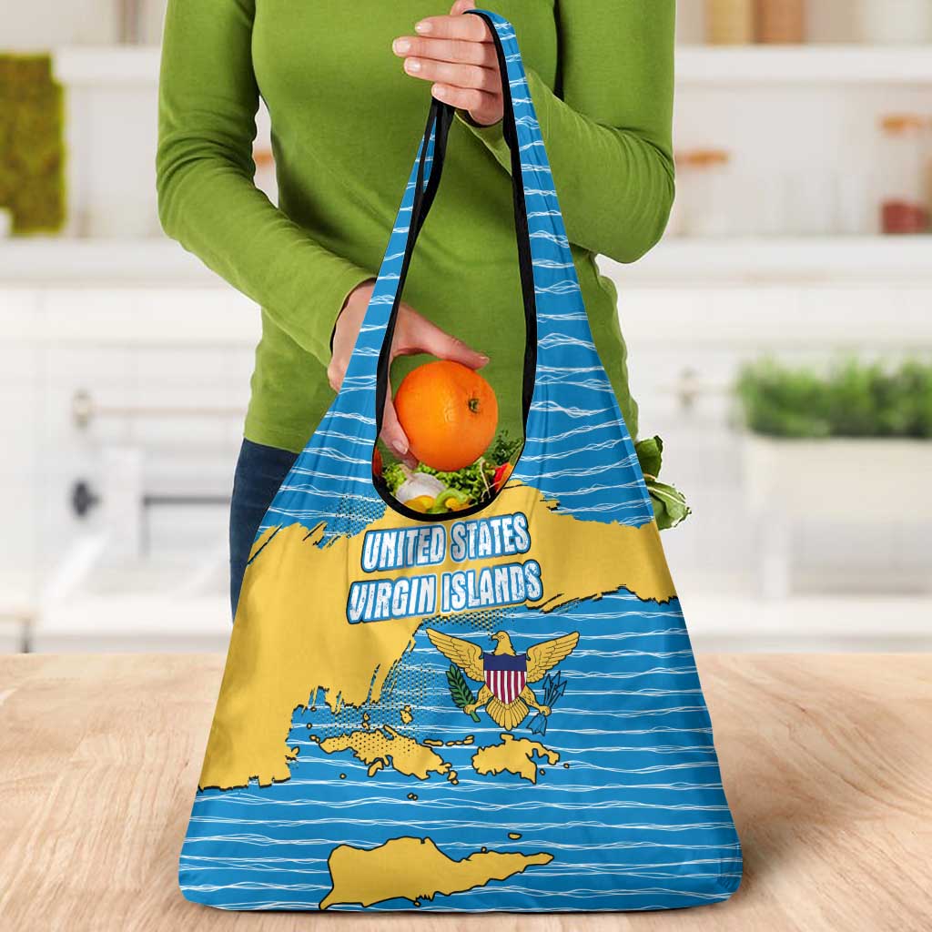 United States Virgin Islands Grocery Bag with Blue Yellow Ocean Design and Eagle Map Pattern - Wonder Print Shop