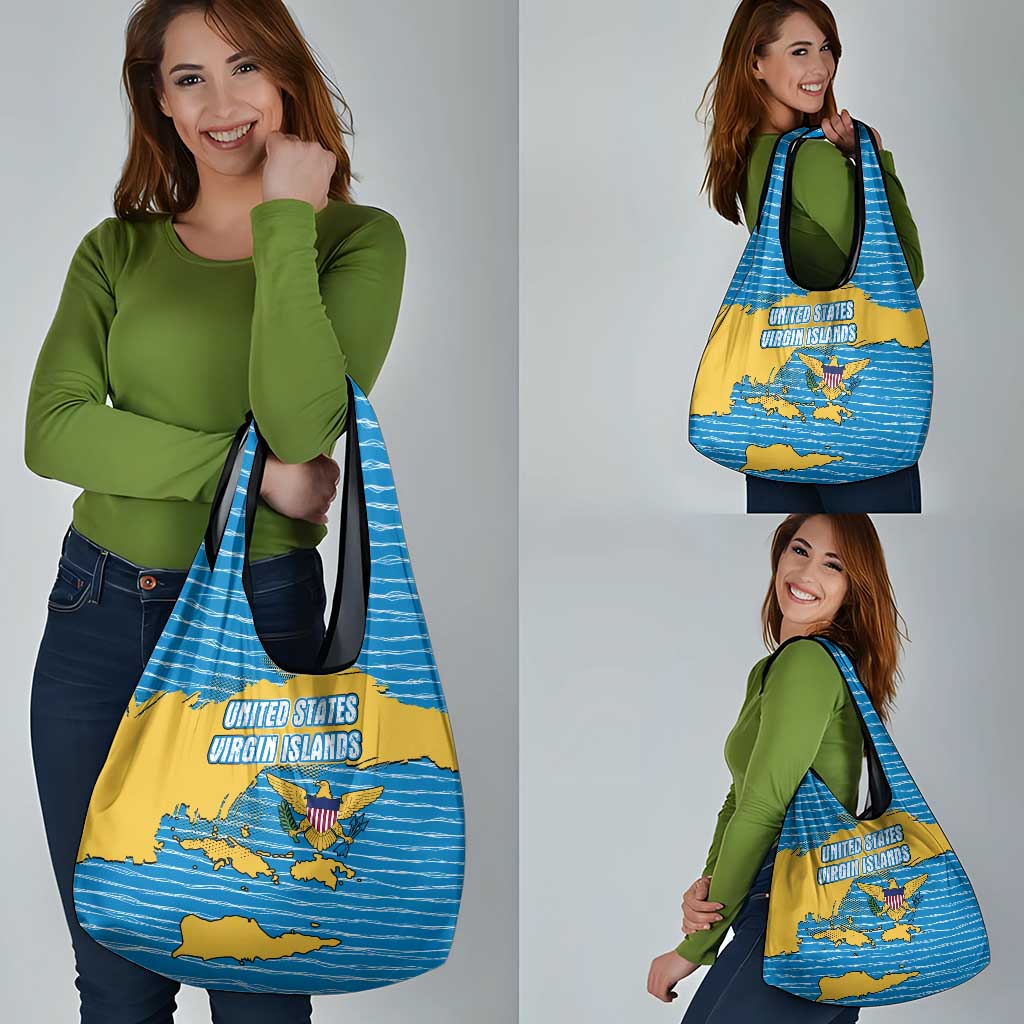 United States Virgin Islands Grocery Bag with Blue Yellow Ocean Design and Eagle Map Pattern - Wonder Print Shop
