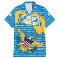 United States Virgin Islands Hawaiian Shirt with Blue Yellow Ocean Design and Eagle Map Pattern - Wonder Print Shop