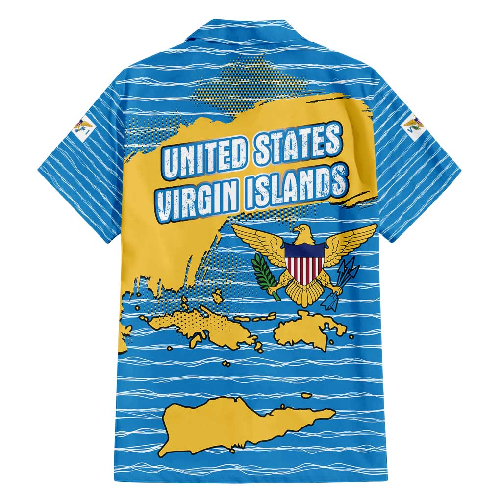 United States Virgin Islands Hawaiian Shirt with Blue Yellow Ocean Design and Eagle Map Pattern - Wonder Print Shop
